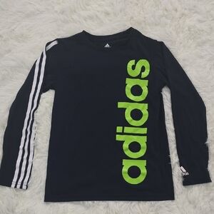 Adidas Kids Long Sleeve Tee - Black and Neon Green